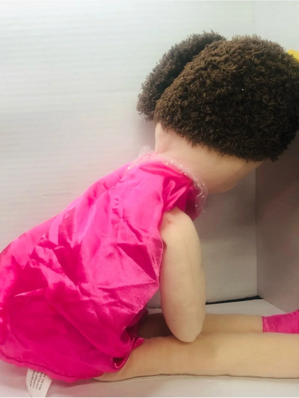 Pottery Barn Kids Princess Plush Doll Brunette Pigtails Pink Brown Satin Dress